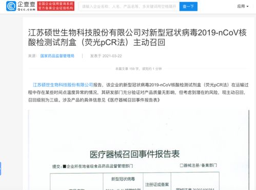 硕世生物召回新冠病毒核酸检测试剂盒，技术转让成后续焦点